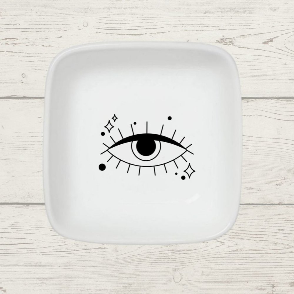 Mystical Eye White Porcelain Ring Dish